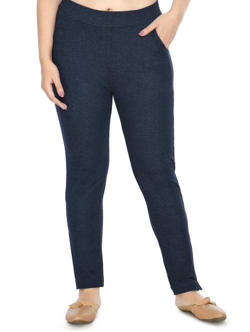 dark blue cotton blend jeggings - 20080175 - Very Small Image - 1