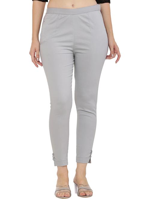 grey solid ankle length flat front trouser - 20080265 - Very Small Image - 1