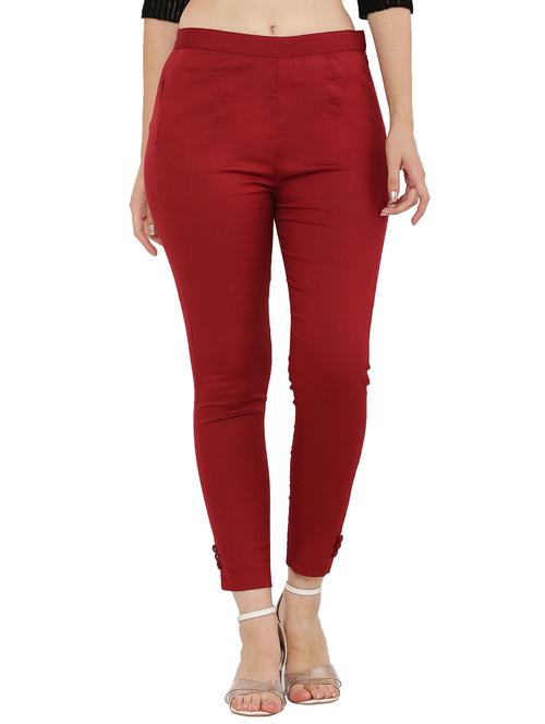red solid ankle length flat front trouser - 20080270 - Very Small Image - 1