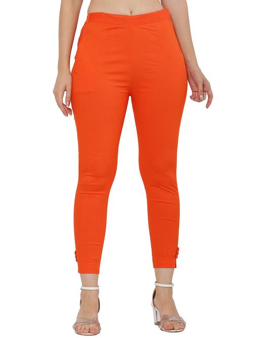 orange solid ankle length flat front trouser - 20080275 - Very Small Image - 1
