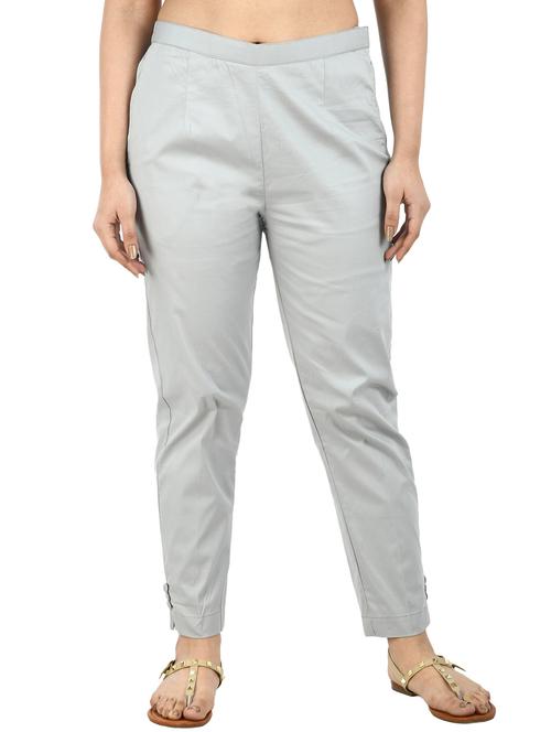 grey solid ankle length flat front trouser - 20080282 - Very Small Image - 1