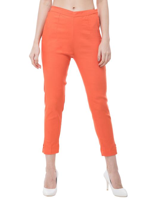 orange solid ankle length flat front trouser - 20080293 - Very Small Image - 1