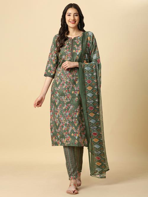 notch neck printed kurta pant set - 20082622 - Very Small Image - 1