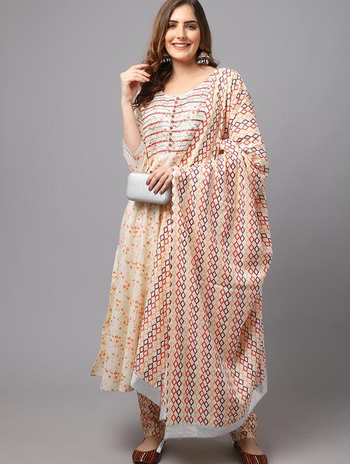 off-white printed kurta pant set - 20082747 - Very Small Image - 1