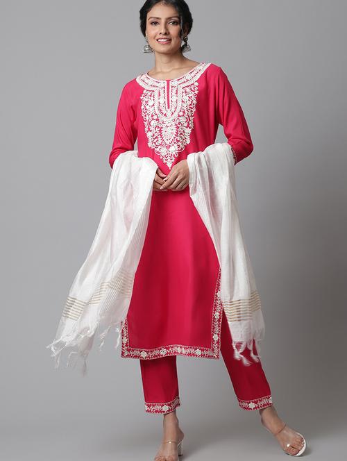 pink embroidered kurta pant set - 20082776 - Very Small Image - 1