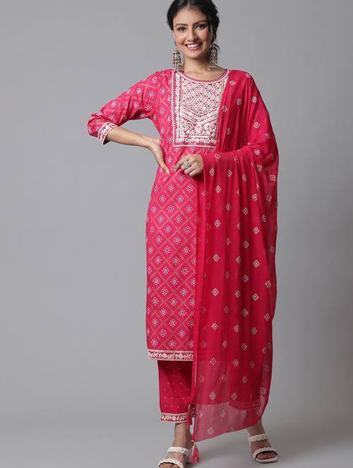 pink embroidered kurta pant set - 20082778 - Very Small Image - 1