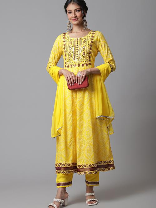 yellow embroidered kurta pant set - 20082785 - Very Small Image - 1