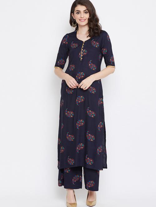 blue printed kurta palazzo set - 20082786 - Very Small Image - 1