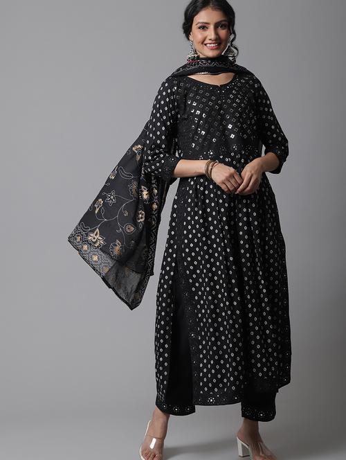 black printed kurta pant set - 20082793 - Very Small Image - 1