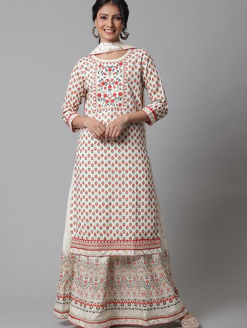 round neck kurta skirt set - 20082812 - Very Small Image - 1