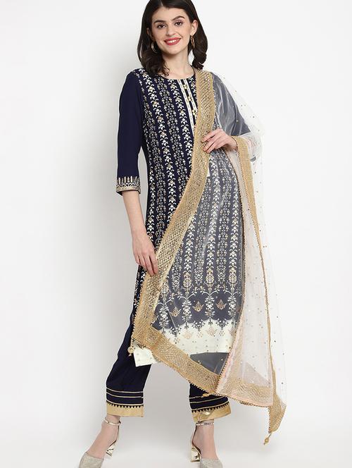 round neck kurta palazzo set with dupatta - 20082820 - Very Small Image - 1