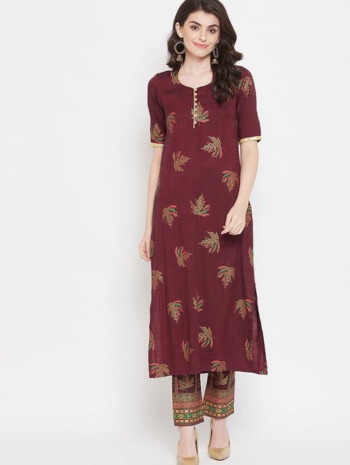 round neck printed kurta pant set - 20082823 - Very Small Image - 1