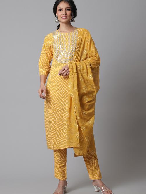 round neck kurta pant set with dupatta - 20082825 - Very Small Image - 1
