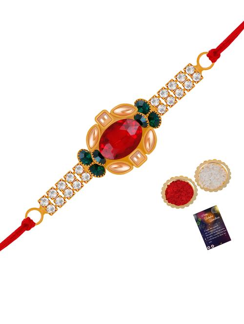 thread rakhi with roli chawal & greeting card - 20082914 - Very Small Image - 1