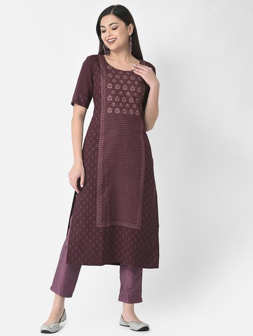 round neck printed straight kurta - 20083188 - Very Small Image - 1