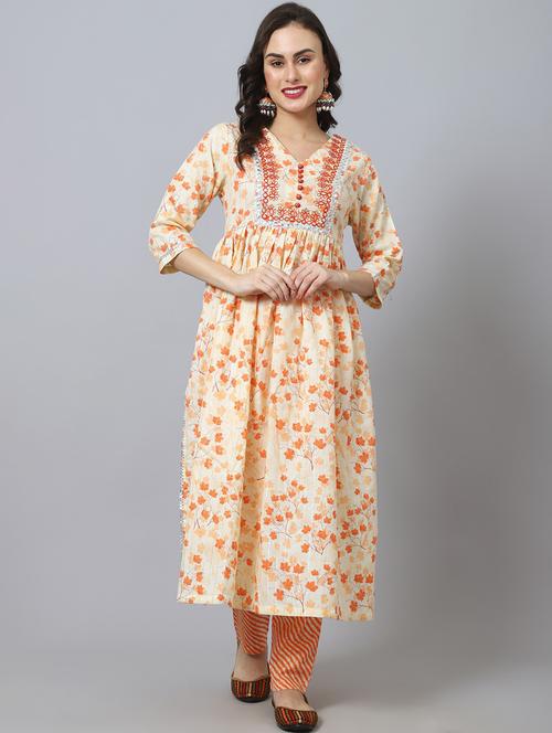 v neck printed a-line kurta - 20083296 - Very Small Image - 1