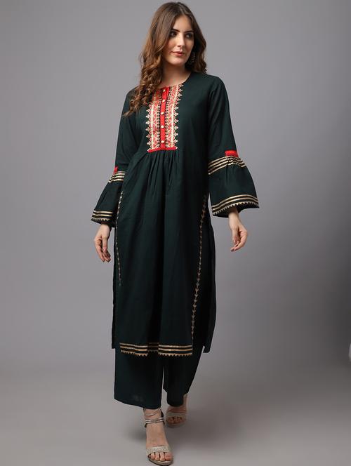 round neck solid straight kurta - 20083303 - Very Small Image - 1