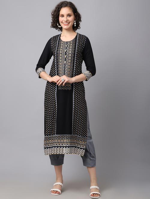 round neck printed straight kurta - 20083308 - Very Small Image - 1