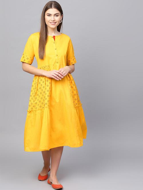 yellow solid a-line dress - 20083329 - Very Small Image - 1