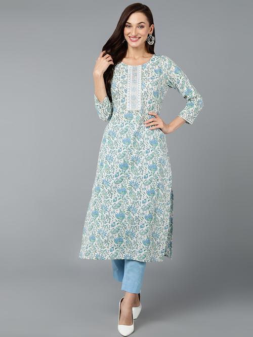round neck printed straight kurta - 20083484 - Very Small Image - 1