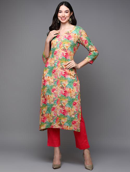 round neck printed straight kurta - 20083489 - Very Small Image - 1