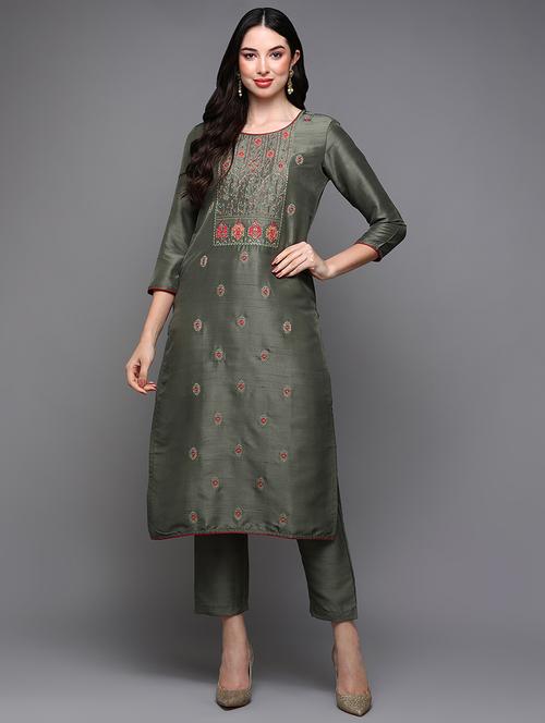 round neck solid straight kurta - 20083505 - Very Small Image - 1