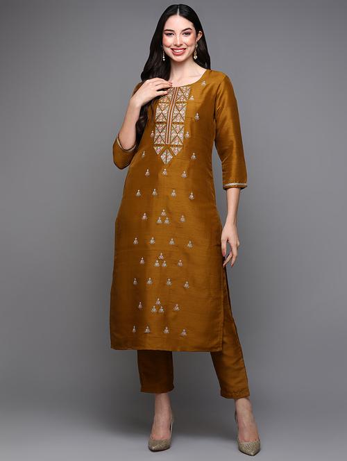 round neck solid straight kurta - 20083508 - Very Small Image - 1