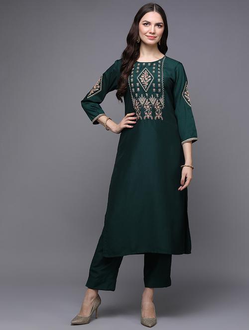 round neck solid straight kurta - 20083514 - Very Small Image - 1