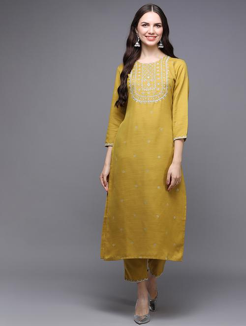round neck solid straight kurta - 20083515 - Very Small Image - 1