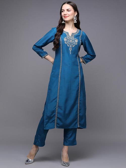 round neck solid straight kurta - 20083518 - Very Small Image - 1