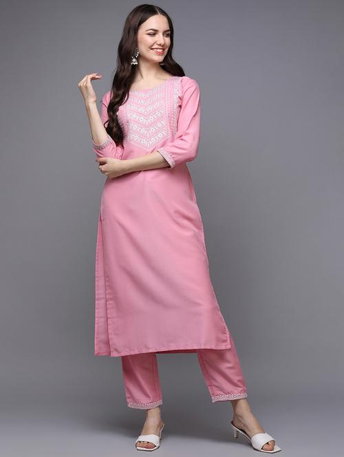 round neck solid straight kurta - 20083519 - Very Small Image - 1