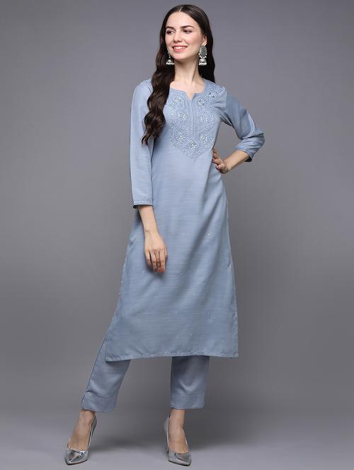 round neck solid straight kurta - 20083521 - Very Small Image - 1