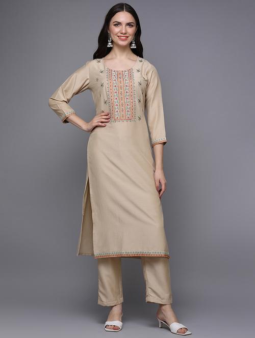 round neck solid straight kurta - 20083525 - Very Small Image - 1