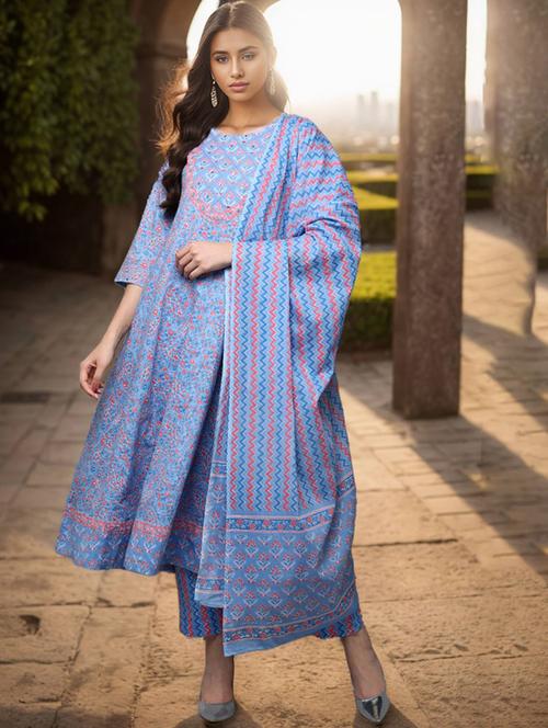 round neck kurta pant set with dupatta - 20083565 - Very Small Image - 1