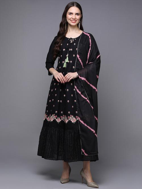 tie up neck kurta dupatta set - 20083577 - Very Small Image - 1