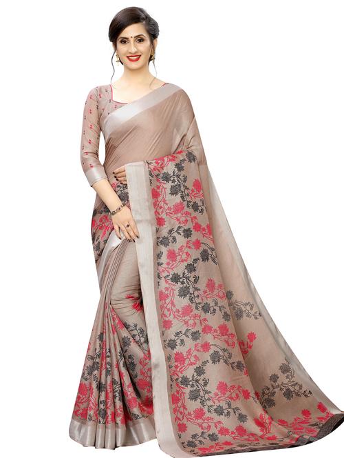 floral printed saree with blouse - 20084137 - Very Small Image - 1