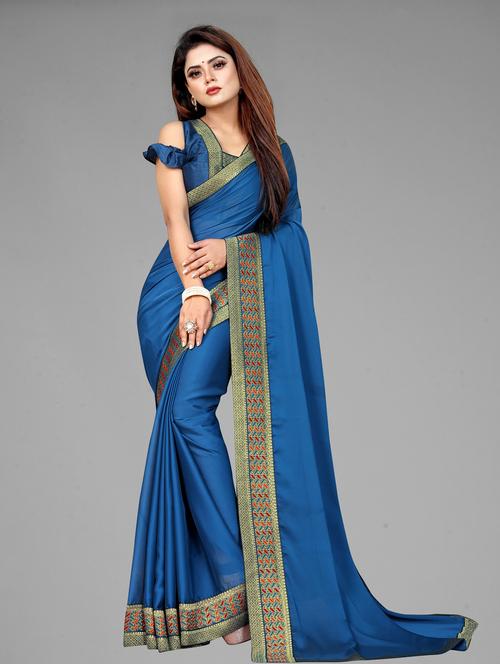 women's bordered blue colored saree - 20084151 - Very Small Image - 1