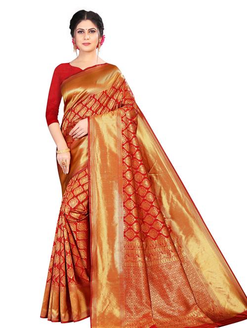 women's self design red colored saree with blouse - 20084240 - Very Small Image - 1