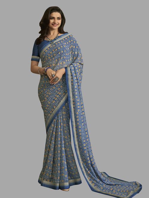 women's printed blue colored saree - 20084548 - Very Small Image - 1