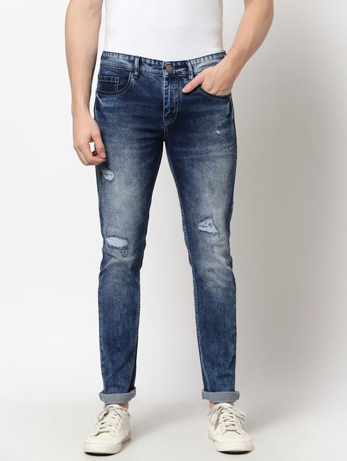 mens skinny fit distressed jeans - 20084662 - Very Small Image - 1