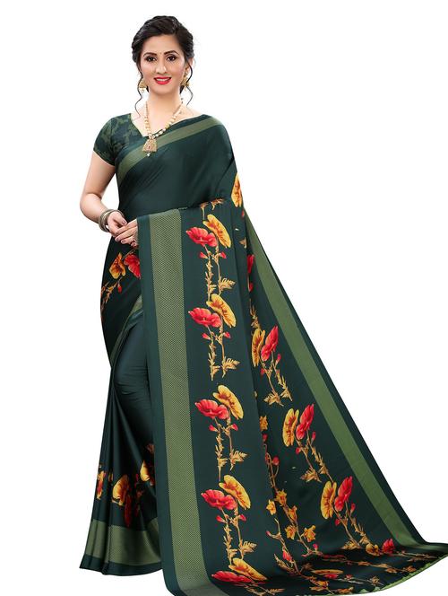 women's floral bottle green colored saree with blouse - 20084758 - Very Small Image - 1