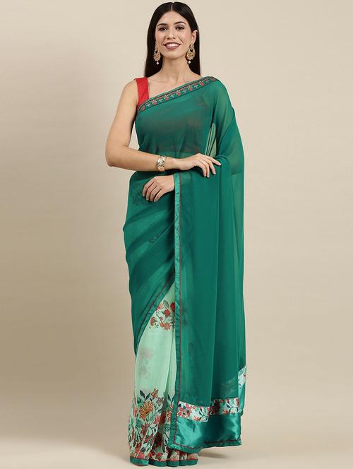 light green chiffon printed saree with blouse - 20084769 - Very Small Image - 1