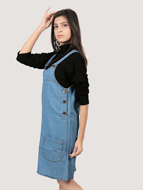 light blue solid dungaree jumpsuit - 20084926 - Very Small Image - 1