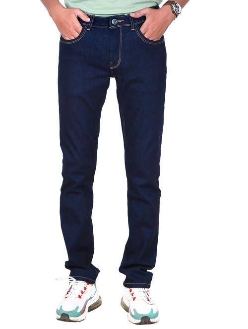 dark blue cotton blend plain jeans - 20085191 - Very Small Image - 1