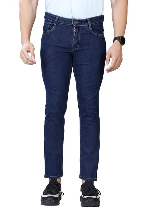navy blue cotton blend plain jeans - 20085215 - Very Small Image - 1