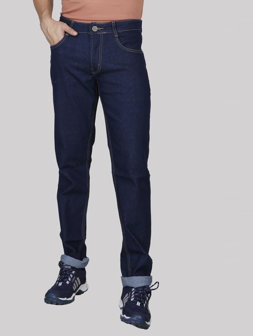 dark blue cotton blend plain jeans - 20085242 - Very Small Image - 1