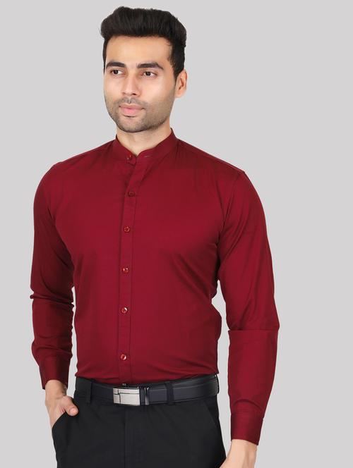 mandarin collar solid formal shirt - 20085338 - Very Small Image - 1