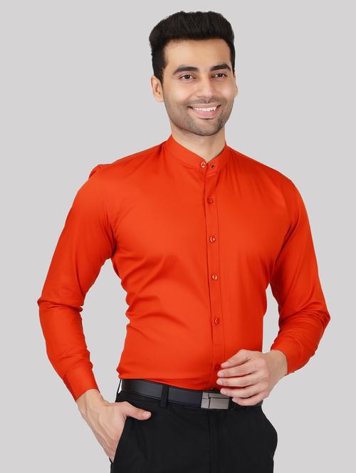 orange solid casual shirt - 20085343 - Very Small Image - 1