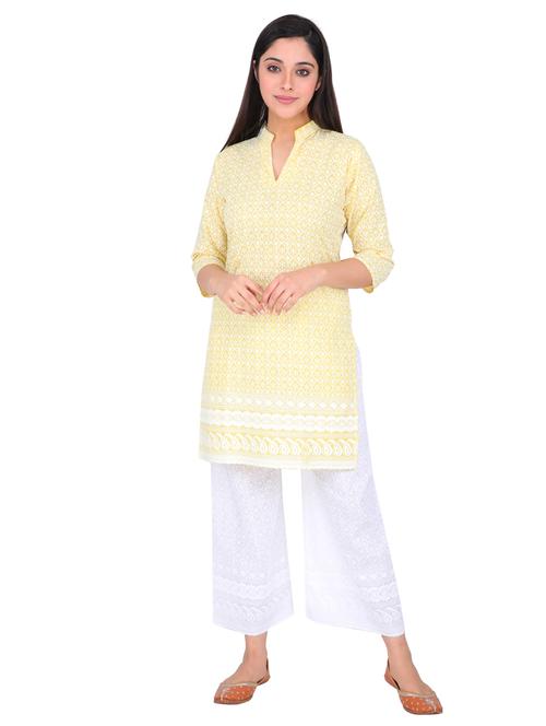 mandarin neck chikankari work straight kurta - 20086001 - Very Small Image - 1