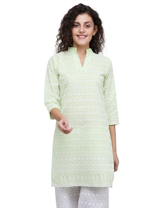 mandarin neck chikankari work straight kurta - 20086003 - Very Small Image - 1